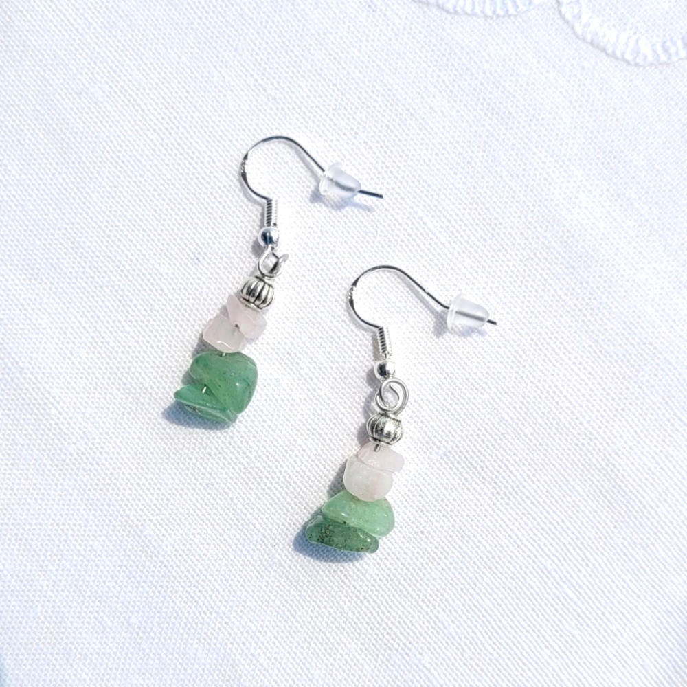 Jade and Quartz  Handmade dangle earrings 925 silver